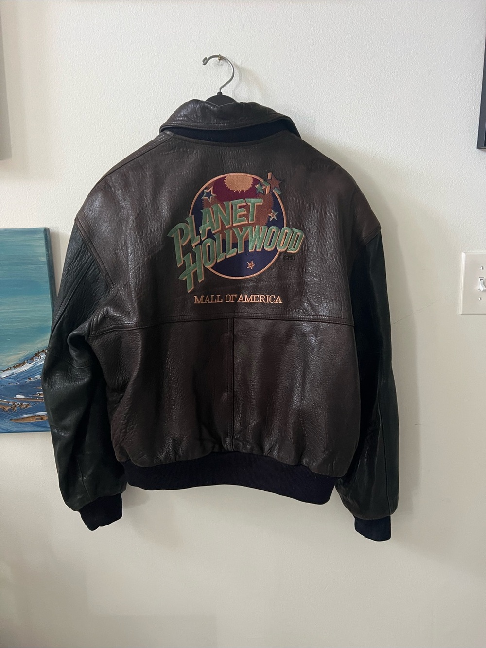 Vintage Planet Hollywood Mall of America Genuine Leather Bomber Jacket Men’s L - Picture 3 of 4